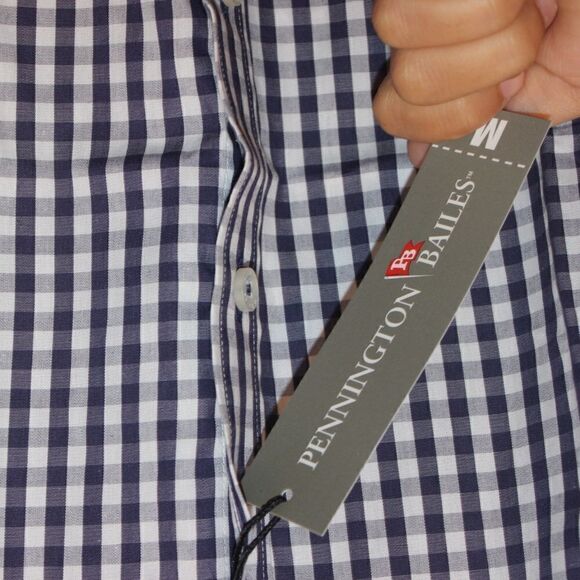 NEW Pennington Bailes Button Down Shirt Navy/ White Men Size Medium - Picture 6 of 13